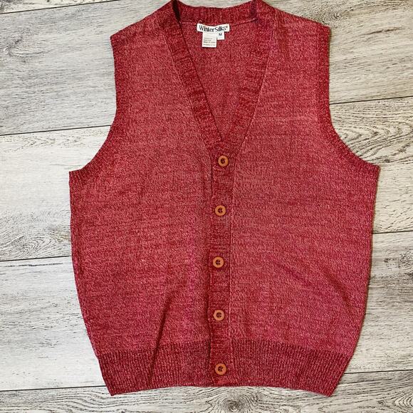 WinterSilks Sweater Vest Womens Medium Red Button Front 100% Silk Knit Quiet Lux - Picture 1 of 5